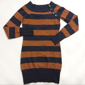 Orange and Navy Striped Long Sweater sz S